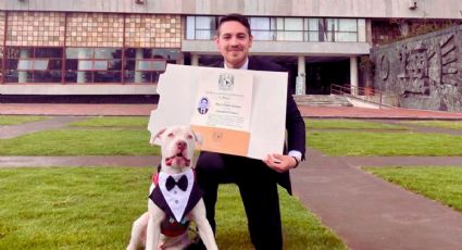 El perrito que vistió smoking para la graduación de su dueño y conquistó a la UNAM