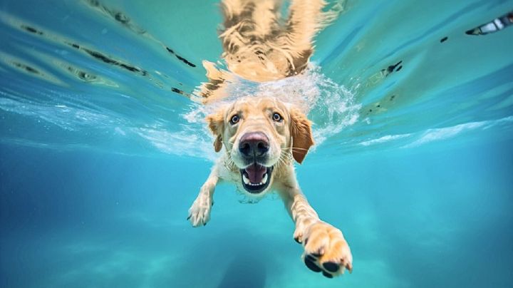Perrito nada por primera vez en sus vacaciones y conquista las redes sociales