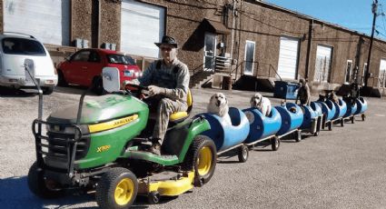 Jubilado de 80 años construyó un tren para sacar a pasear a sus perritos rescatados: VIDEO